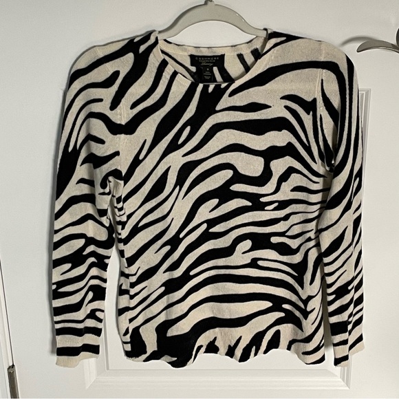 Charter Club Luxury Cashmere Black Zebra Print Crewneck Sweater 47179 - Picture 3 of 14